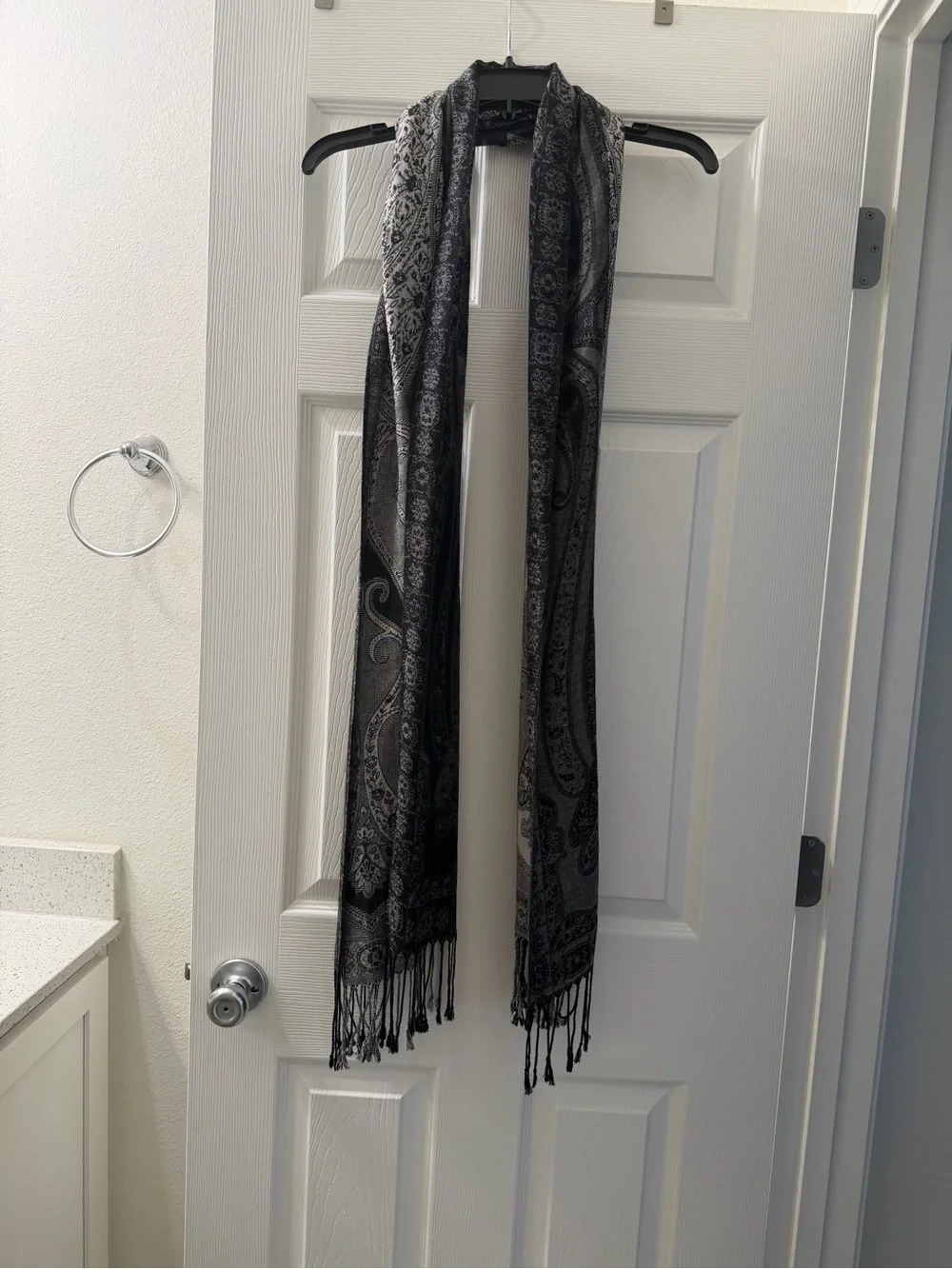 Black & Gray Paisley Fringe Scarf